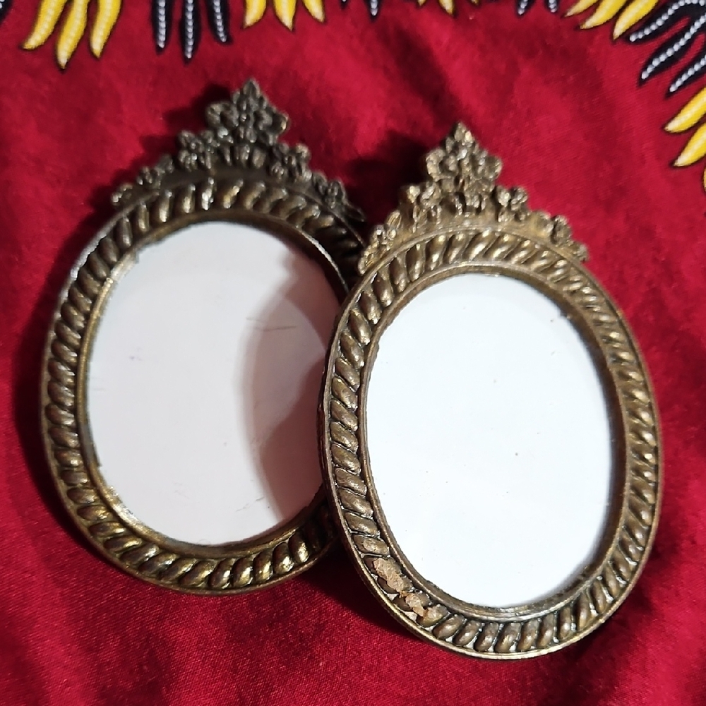 Vintage Ornate Italian Brass Miniature Oval Picture Frames - Set of 2